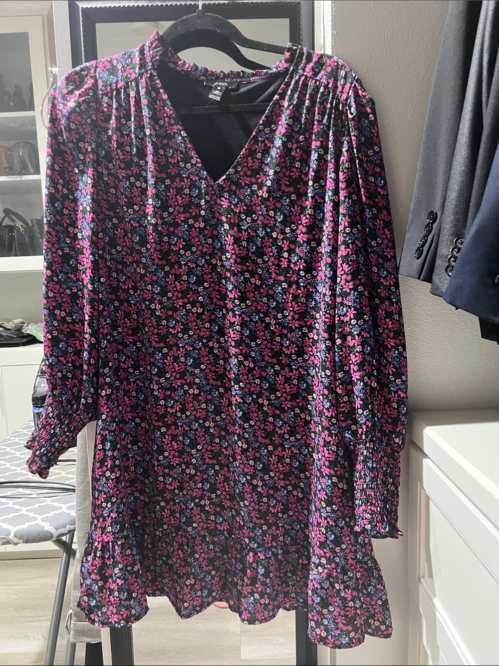Aqua Floral Tunic Dress with blue and Purple Flowers, super cute